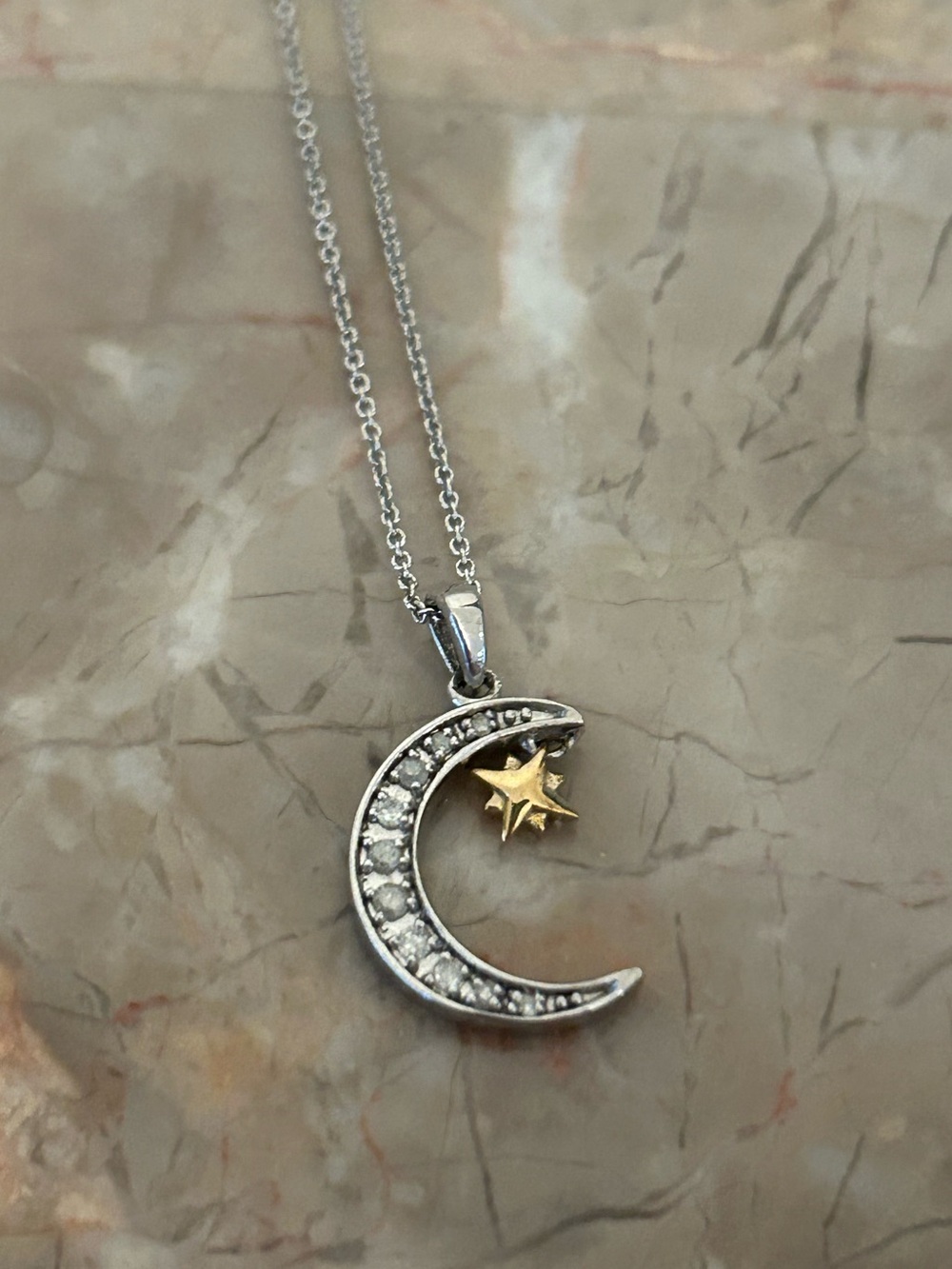 Diamond Crescent Moon & Star Pendant Necklace (1/10 ct. t.w.) Sterling Silver